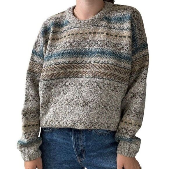 Vintage 1990s P.G. Field Mens 100% Wool Striped Chunky Sweater Sz L - Picture 7 of 7